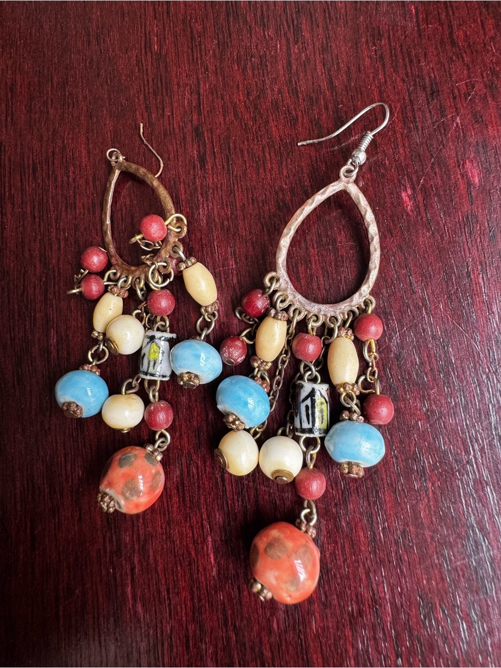 NWOT Mallorca Spanish Boho Chandelier Earrings Ceramic Beaded Brass